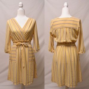 NWT MONTEAU Yellow Striped Wrap Dress Size S